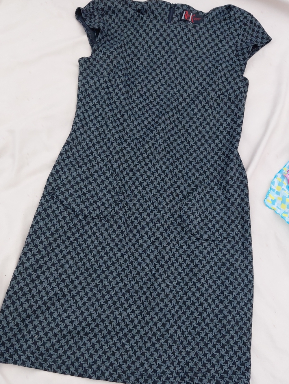 R&K Navy and Teal Houndstooth Mini Dress